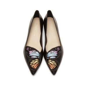 Sophia Webster Black Bibi Butterfly Embroidery Flats